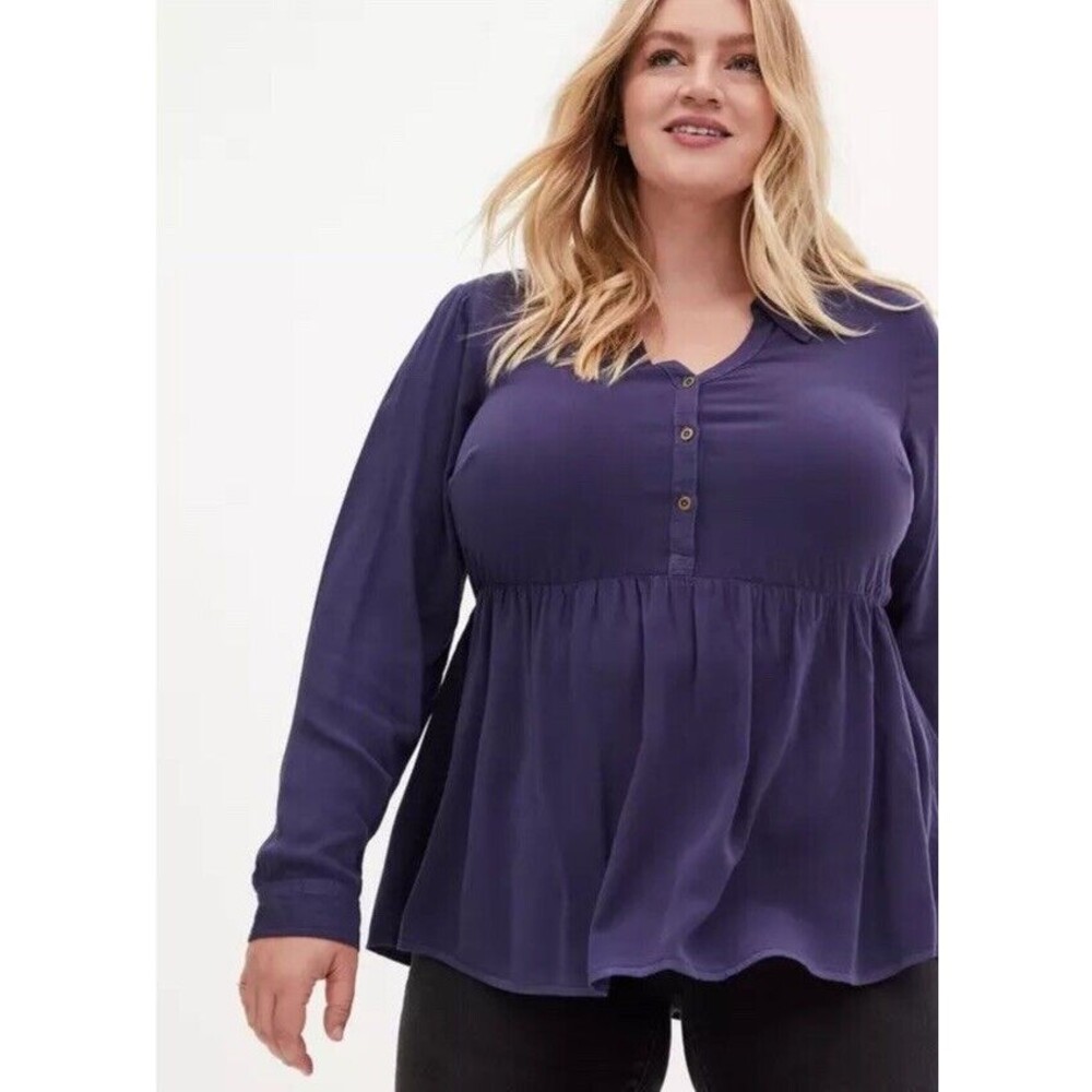 Torrid Womens 3 Peplum Babydoll Rayon Twill Button-Front Top